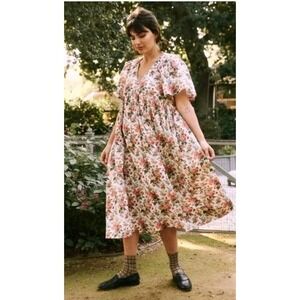 The Great The Wish Midi Dress Floral Cotton Flowy Resort Cottagecore Modest Rose